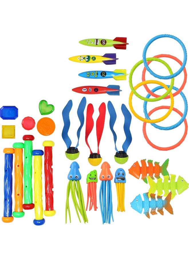 YelaJoy 30 Pcs Diving Pool Toys for Kids Ages 3-12 Jumbo Set with Storage Bag Pool Games Summer Swim Water Fish Toys - Image 1
