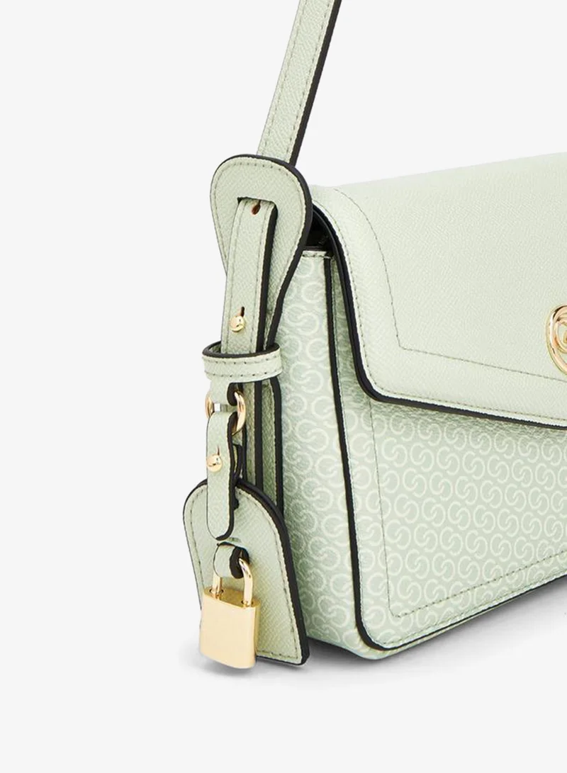 Celeste GREEN Monogram Print Crossbody Bag With Adjustable Strap for Women | Best Price UAE