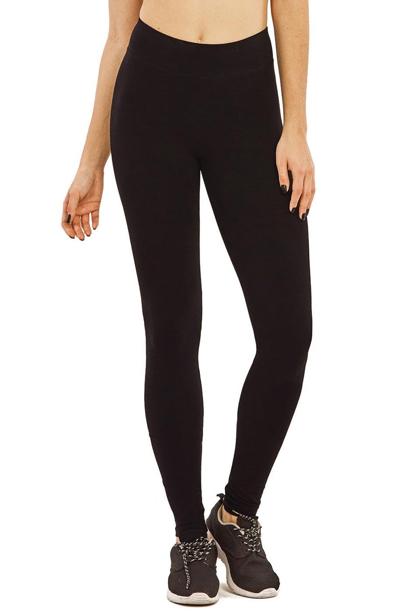 Sofra Women's Medium Weight Breathable Cotton Leggings (L, Black) - Image 1