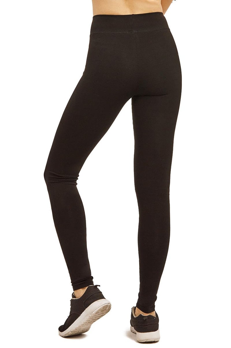 Sofra Women's Medium Weight Breathable Cotton Leggings (L, Black) - Image 2