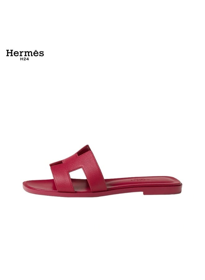 Hermes H24 حذاء مسطح مفتوح من الأمام من جلد العجل من Hermes H24 Oran، بنمط H، للنساء، صيفي، لون وردي مغنتا - Image 4