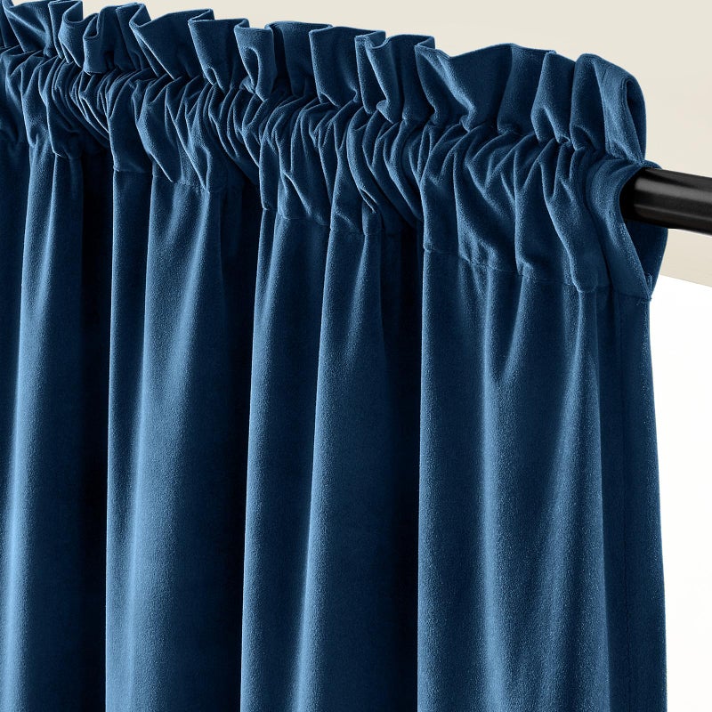 Lazzzy Velvet Blackout Curtains Thermal Insulated Room Window Drapes Super Soft Luxury Curtains For Living Room Bedroom Rod Pocket 2 Panels  Dark Blue  52 "" W X 102 "" L - Image 2