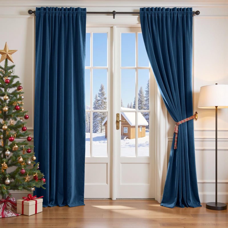 Lazzzy Velvet Blackout Curtains Thermal Insulated Room Window Drapes Super Soft Luxury Curtains For Living Room Bedroom Rod Pocket 2 Panels  Dark Blue  52 "" W X 102 "" L - Image 1