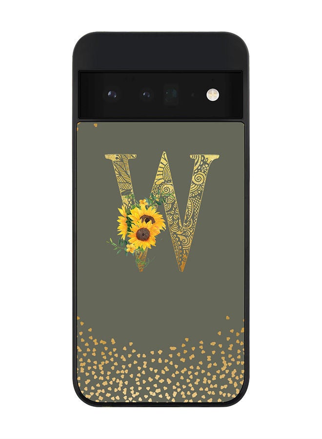 Stylizedd Rugged Black edge case for Google Pixel 6 Pro 5G Slim fit Soft Case Flexible Rubber Edges Anti Drop TPU Gel Thin Cover - Custom Monogram Initial Letter Floral Pattern Alphabet - W (Olive Green ) - Image 1