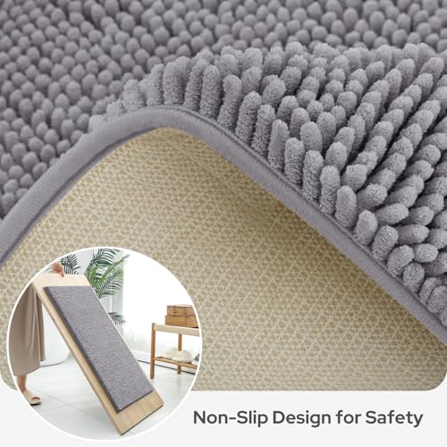 BYSURE Grey Bathroom Rugs Sets 3 Piece Non Slip Extra Absorbent Plush Chenille Soft Washable Bath Mats - Image 5