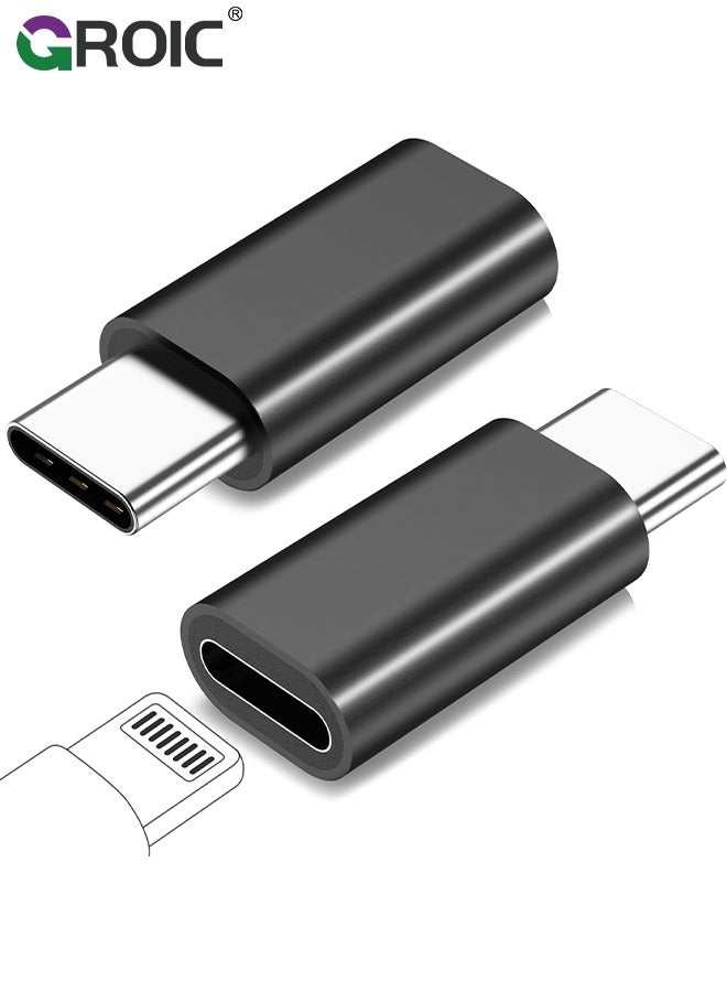 GROIC 2Pcs Black Lightning Female to USB C Male Adapter for iPhone 15/15 Pro/15 Pro Max/15 Plus, for iPad Air, for Samsung, Support Charging&Data Transfer, Type C Charger Connector Cable, Not for Audio/OTG