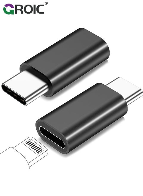 2Pcs Black Lightning Female to USB C Male Adapter for iPhone 15/15 Pro/15 Pro Max/15 Plus, for iPad Air, for Samsung, Support Charging&Data Transfer, Type C Charger Connector Cable, Not for Audio/OTG