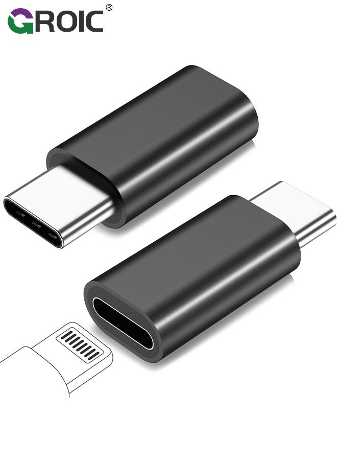 GROIC - 2Pcs Black Lightning Female to USB C Male Adapter for iPhone 15/15 Pro/15 Pro Max/15 Plus, for iPad Air, for Samsung, Support Charging&Data Transfer, Type C Charger Connector Cable, Not for Audio/OTG - Image 1