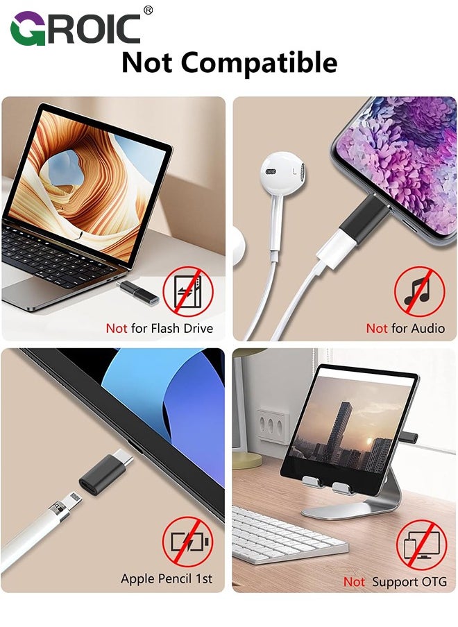 GROIC - 2Pcs Black Lightning Female to USB C Male Adapter for iPhone 15/15 Pro/15 Pro Max/15 Plus, for iPad Air, for Samsung, Support Charging&Data Transfer, Type C Charger Connector Cable, Not for Audio/OTG - Image 1