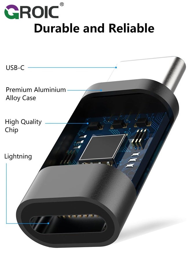 GROIC - 2Pcs Black Lightning Female to USB C Male Adapter for iPhone 15/15 Pro/15 Pro Max/15 Plus, for iPad Air, for Samsung, Support Charging&Data Transfer, Type C Charger Connector Cable, Not for Audio/OTG - Image 1
