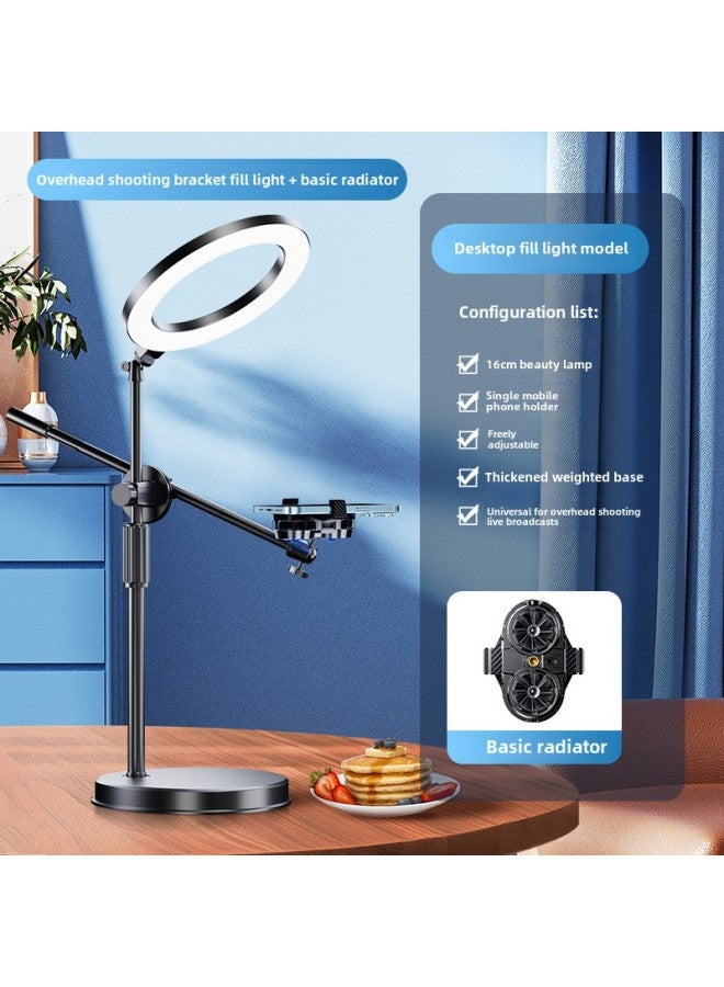 Live Broadcast Dedicated] Mobile Phone Radiator Cooling Artifact Semiconductor Refrigeration Ultra-quiet Ice-sealed Back Clip Integrated Bracket-Color:[special Model For Anchors] Dual-core Overclocking Cooling❄+overhead Fill Light Bracket  - Image 1