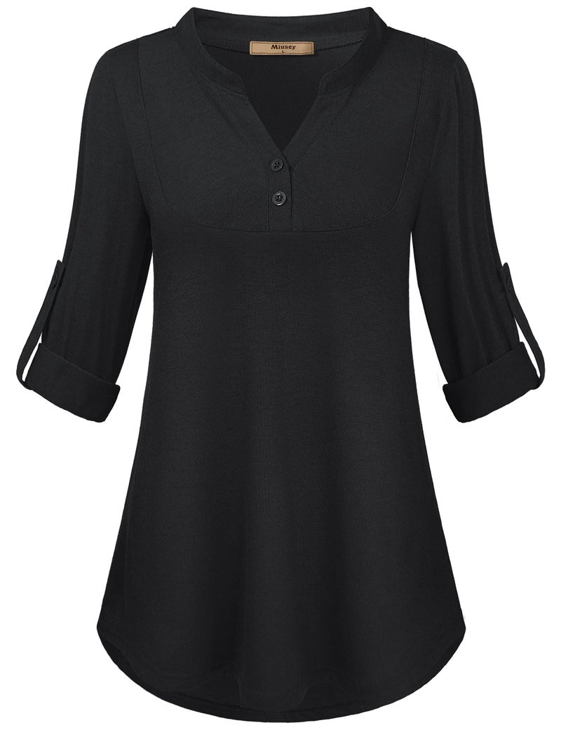 Miusey V Neck Tops to Hide Belly Dressy Blouses for Women Business Casual Professional Fall Shirts for Work XL