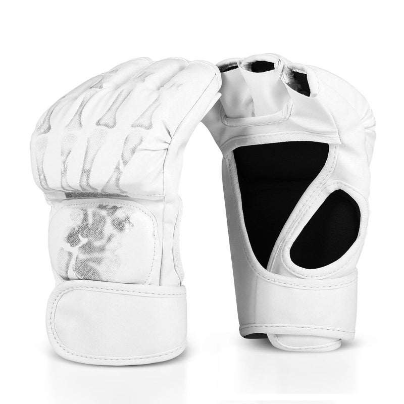 Flexzion MMA Gloves Fingerless Boxing Gloves for Martial Arts Adult MMA Punching Gloves White - Image 2