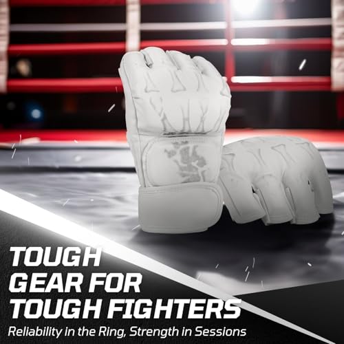 Flexzion MMA Gloves Fingerless Boxing Gloves for Martial Arts Adult MMA Punching Gloves White - Image 3