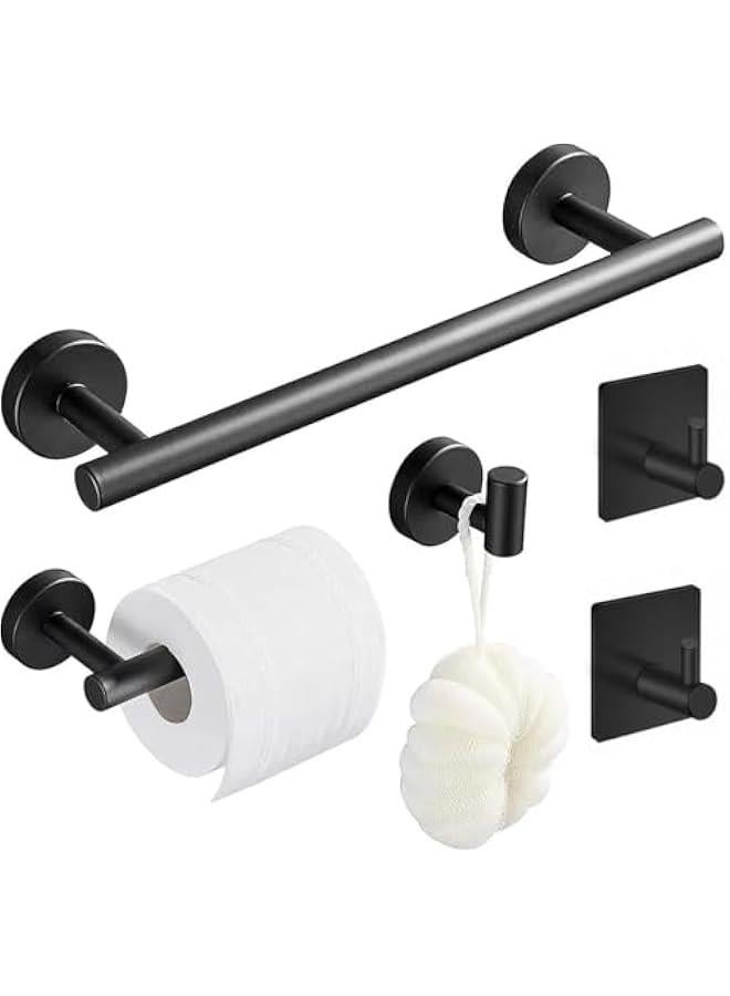 HOOKOR Bathroom Towel Rack Hardware Set, 5 Pcs Bathroom Hardware Set, Thick Stainless Steel Bath Towel Bar Set, Includes 16 Hand Towel Bar, Toilet Paper Holder 3 Robe Towel Hooks, Bathroom Accessories Kit - Image 1