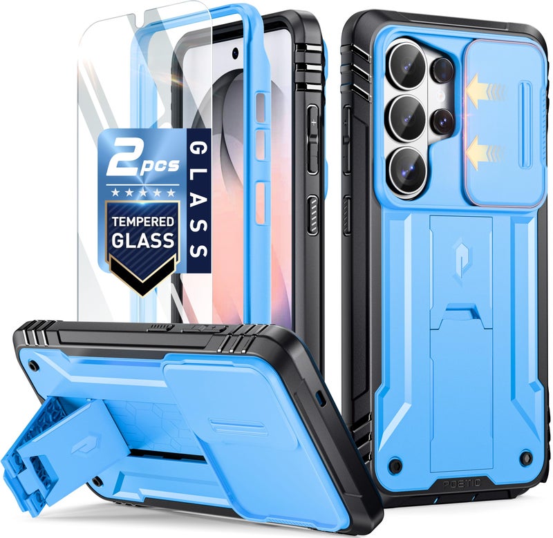 Poetic Revolution Case for Samsung Galaxy S26 Ultra, [Slide Camera Cover], [20FT Mil-Grade Drop Tested], Full-Body Military Grade Rugged Dual-Layer Shockproof Cover with Kickstand, Light Blue - Image 1