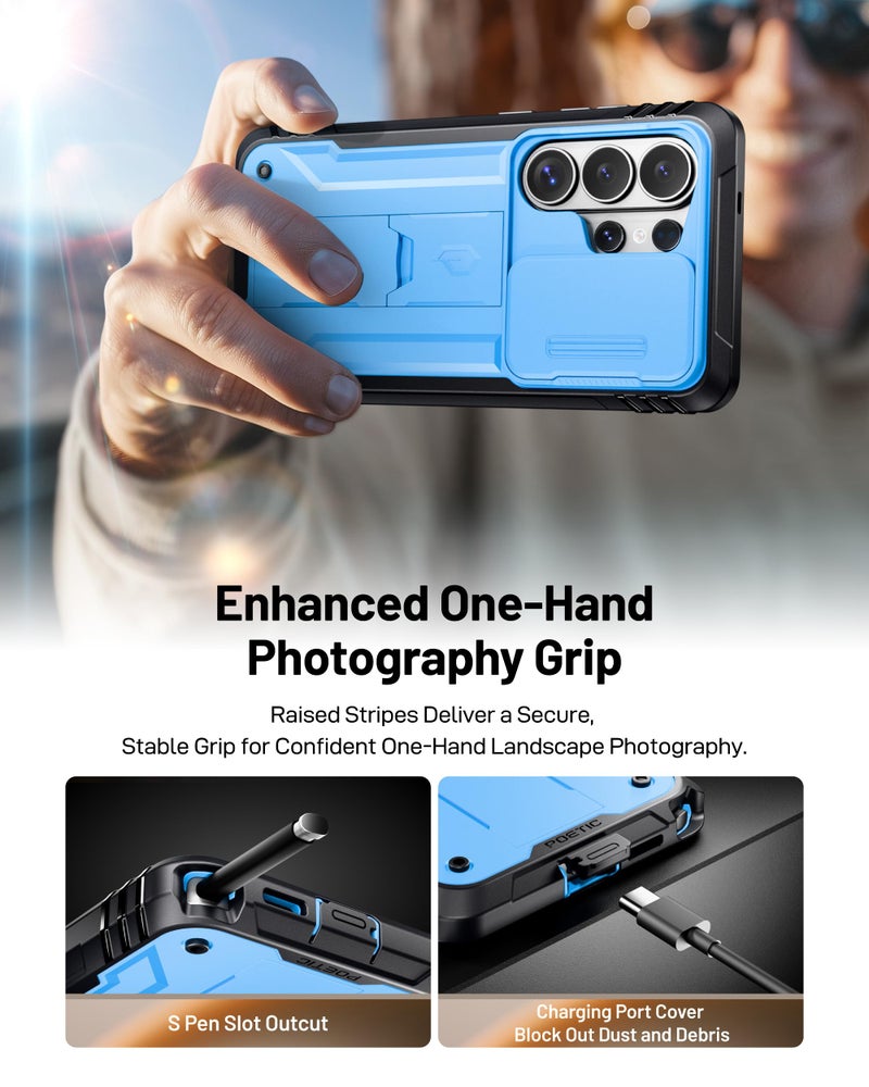 Poetic Revolution Case for Samsung Galaxy S26 Ultra, [Slide Camera Cover], [20FT Mil-Grade Drop Tested], Full-Body Military Grade Rugged Dual-Layer Shockproof Cover with Kickstand, Light Blue - Image 5