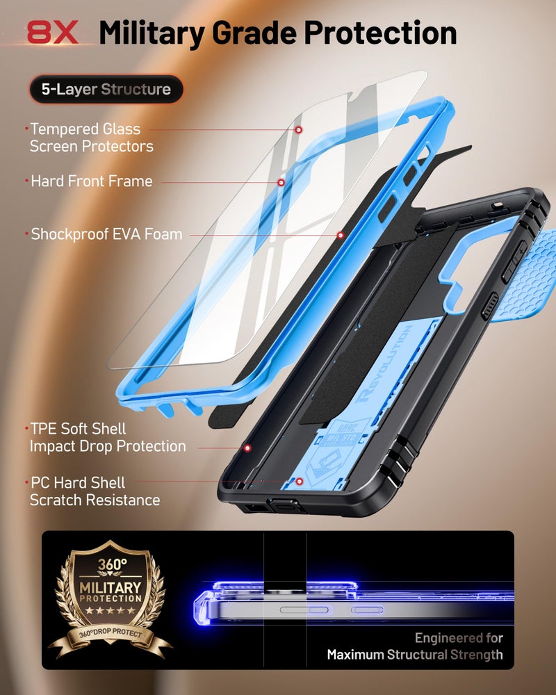 Poetic Revolution Case for Samsung Galaxy S26 Ultra, [Slide Camera Cover], [20FT Mil-Grade Drop Tested], Full-Body Military Grade Rugged Dual-Layer Shockproof Cover with Kickstand, Light Blue - Image 3