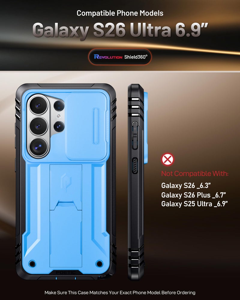 Poetic Revolution Case for Samsung Galaxy S26 Ultra, [Slide Camera Cover], [20FT Mil-Grade Drop Tested], Full-Body Military Grade Rugged Dual-Layer Shockproof Cover with Kickstand, Light Blue - Image 2