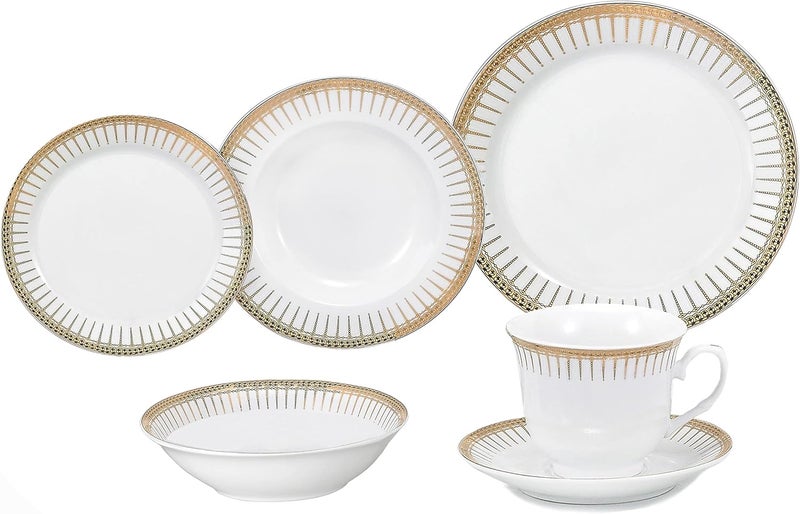 Stylish and Elegant 24 Pieces Porcelain Dinnerware Set Service for 4 People for Hosting Parties and Events  Aria Design