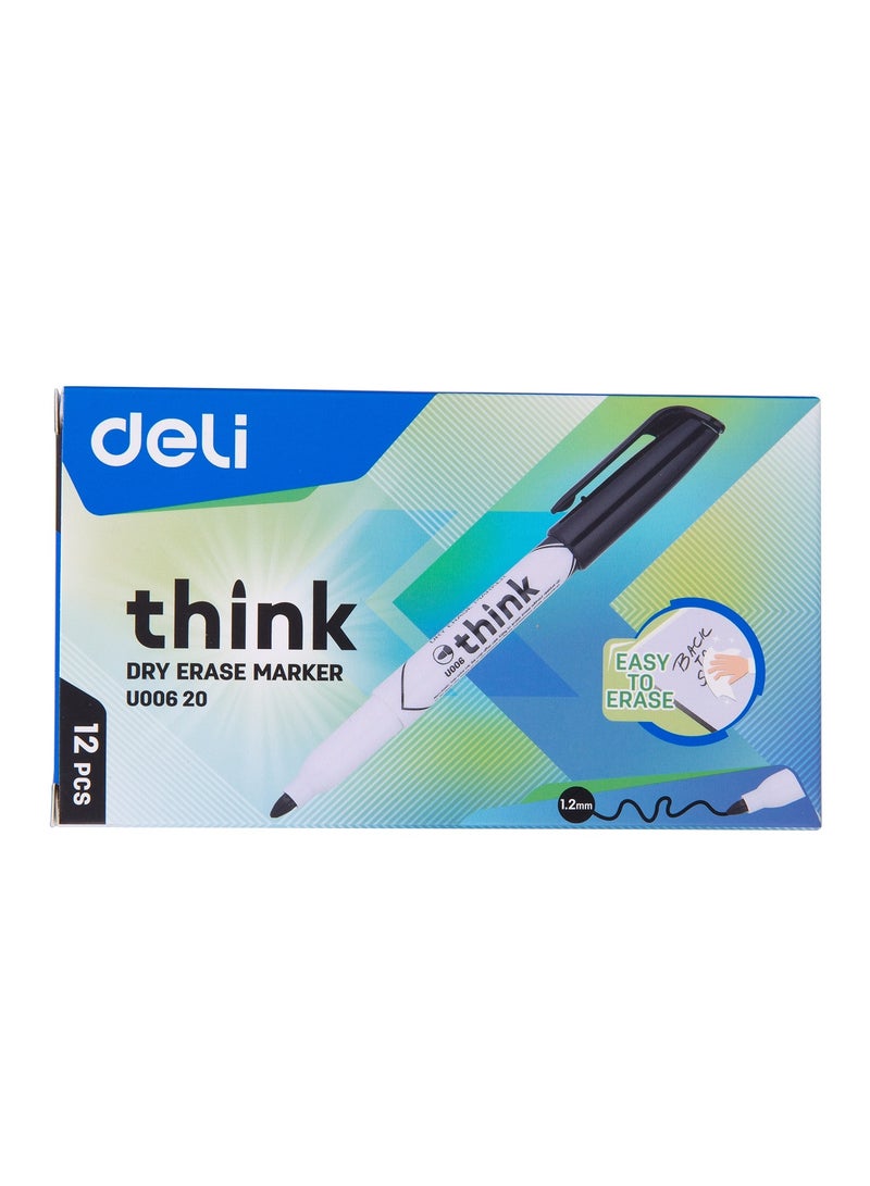 Deli EU00620 Whiteboard Marker BLACK 12pcs/box- ideal for office & classroom writing - Image 3