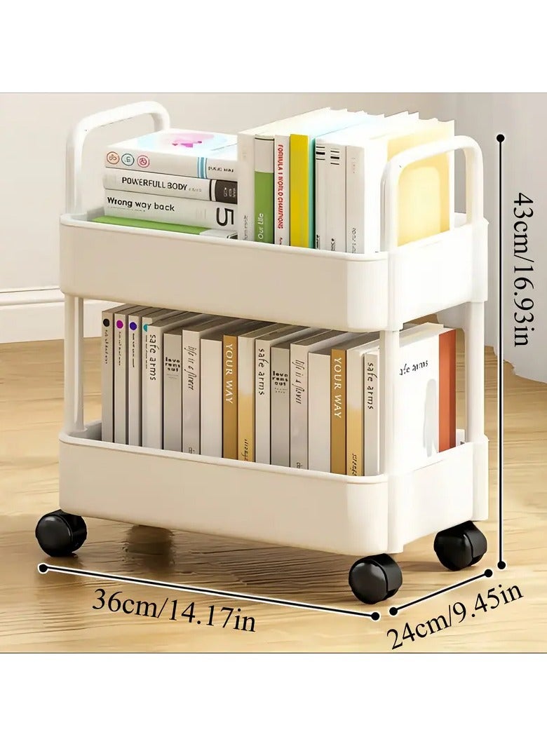 Generic 2-Tier Rolling Storage Cart with Wheels - White Plastic Organizer for Office, Kitchen, Bathroom, and Bedroom - Easy Assembly, No-Drill Shelves, Utility Cart, Utility Hooks, Utility Shelves  - Image 2