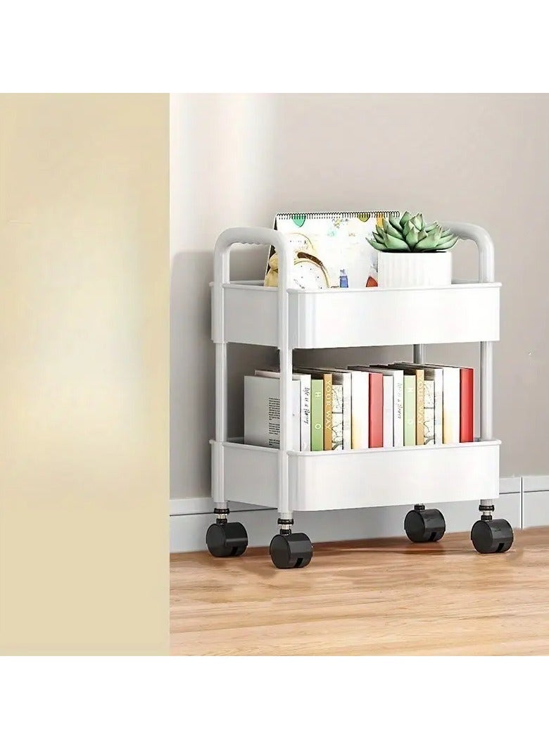Generic 2-Tier Rolling Storage Cart with Wheels - White Plastic Organizer for Office, Kitchen, Bathroom, and Bedroom - Easy Assembly, No-Drill Shelves, Utility Cart, Utility Hooks, Utility Shelves  - Image 5