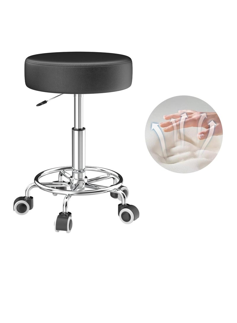 Generic Adjustable Height Chair 43cm-57cm Swivel Chair with Footrest for Body Relaxation Small Comfortable Lightweight PU Leather Chair with Wheels Swivel Chair for Work, Dressing Table - Image 1