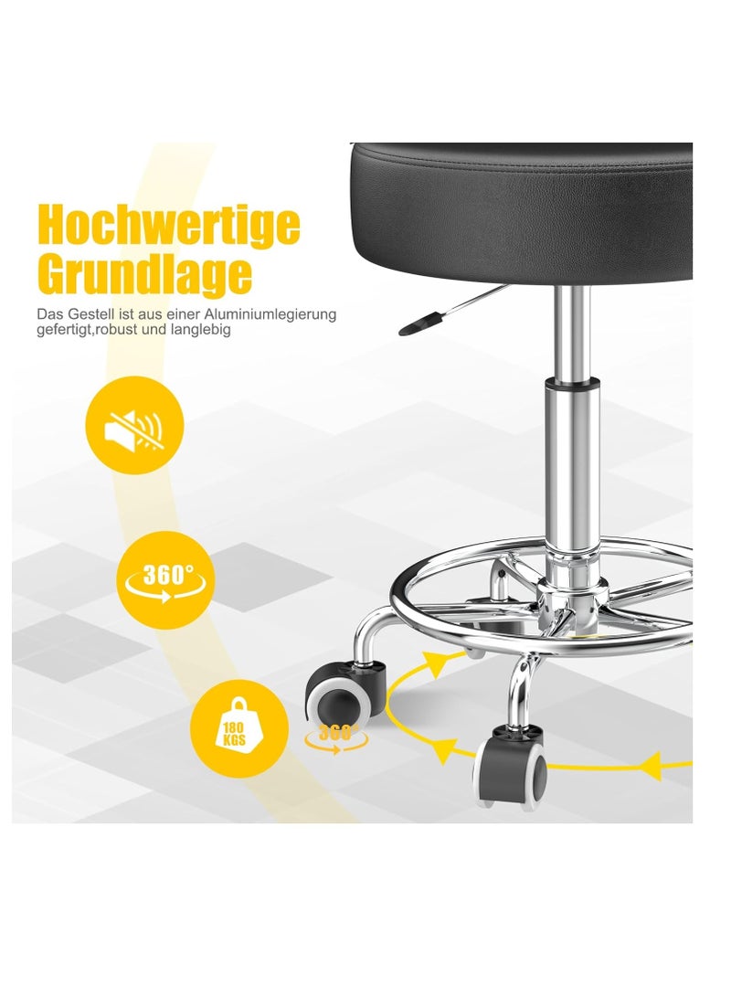 Generic Adjustable Height Chair 43cm-57cm Swivel Chair with Footrest for Body Relaxation Small Comfortable Lightweight PU Leather Chair with Wheels Swivel Chair for Work, Dressing Table - Image 4