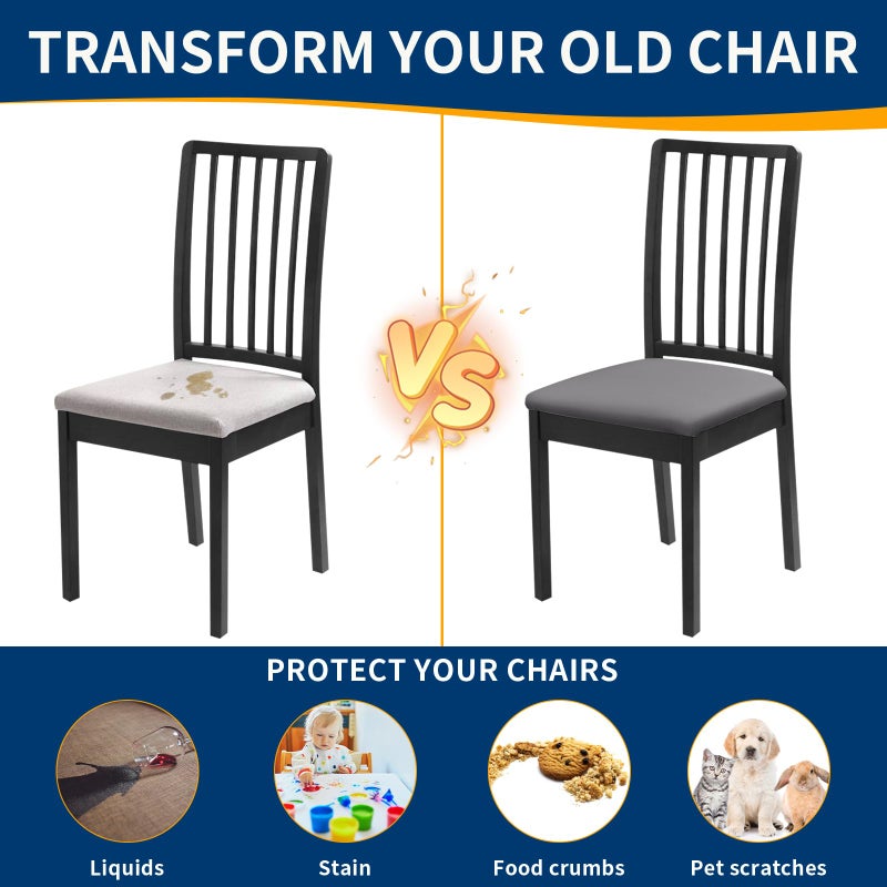 Fafua Waterproof Dining Chair Seat Covers Set of 6, Stretch Removable Dining Room Seat Covers for Dining Chairs, Kitchen, Hotel, Party - Image 5