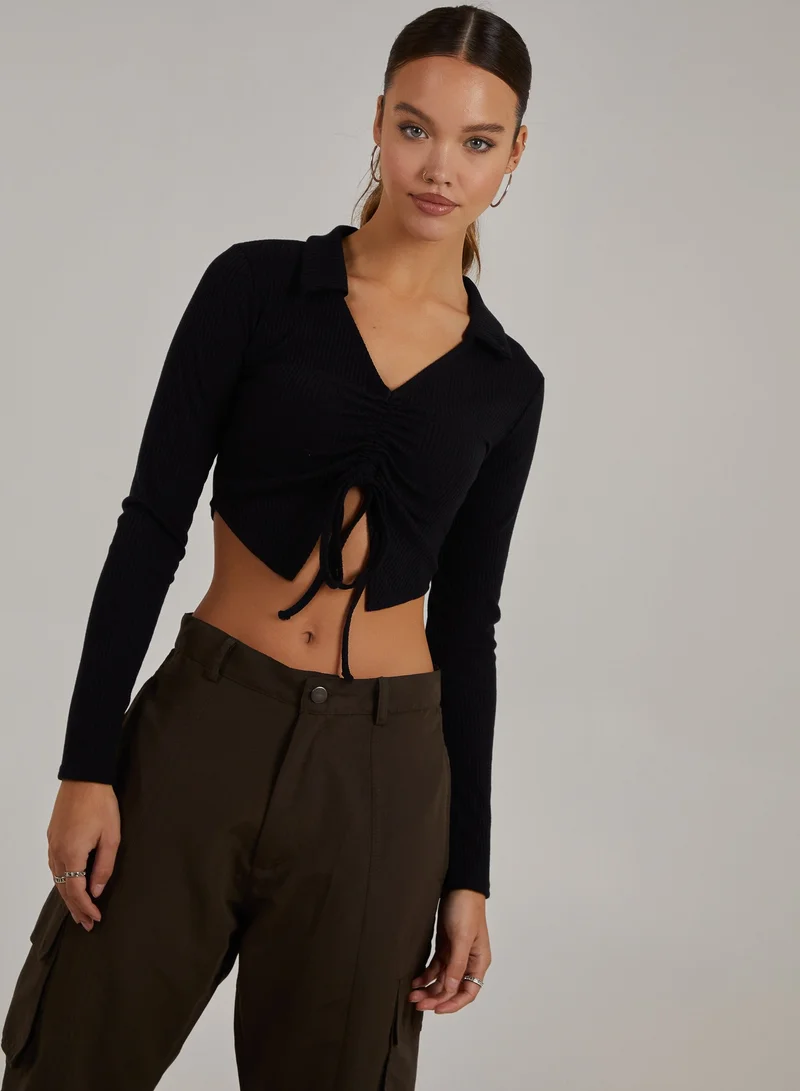 Pink Vanilla Long Sleeve Gathered Rib Top