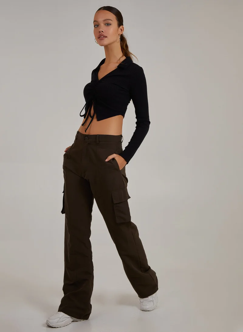 Pink Vanilla Long Sleeve Gathered Rib Top