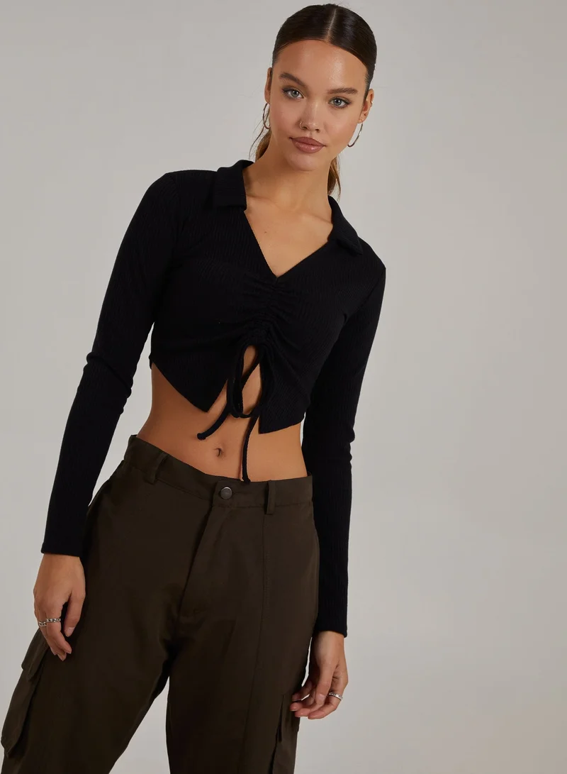 Pink Vanilla Long Sleeve Gathered Rib Top