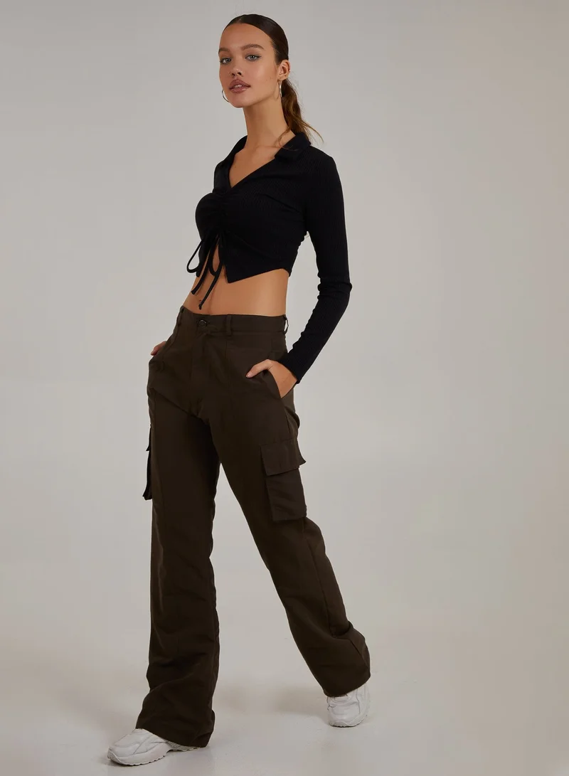 Pink Vanilla Long Sleeve Gathered Rib Top