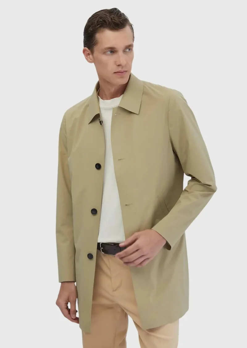 رامسي معطف مطري منسوج بلون الزعفران، بقصة عادية وياقة قميص.