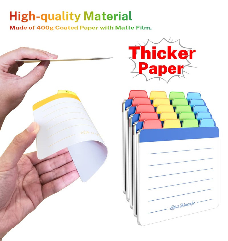 Neando Index Cards Guide Dividers 5x8 inches, The Blank Index Cards Guide, 1/4 Cut Tabbed Note Cards, File and Recipe Guides, 450gsm Paper, Assorted Colors, 20 Counts - Image 2