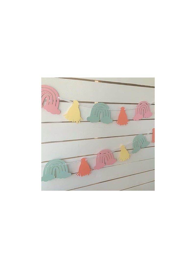 Pinfliers - Pinfliers Boho Rainbow Theme Birthday Decorations, Paper Garland/Pennant/Banner/Bunting Flags for Party Decoration, 12 Pieces, 55 inches Length,Pastel 1st Birthday Decoration Item for Girls/Baby/Kids - Image 1