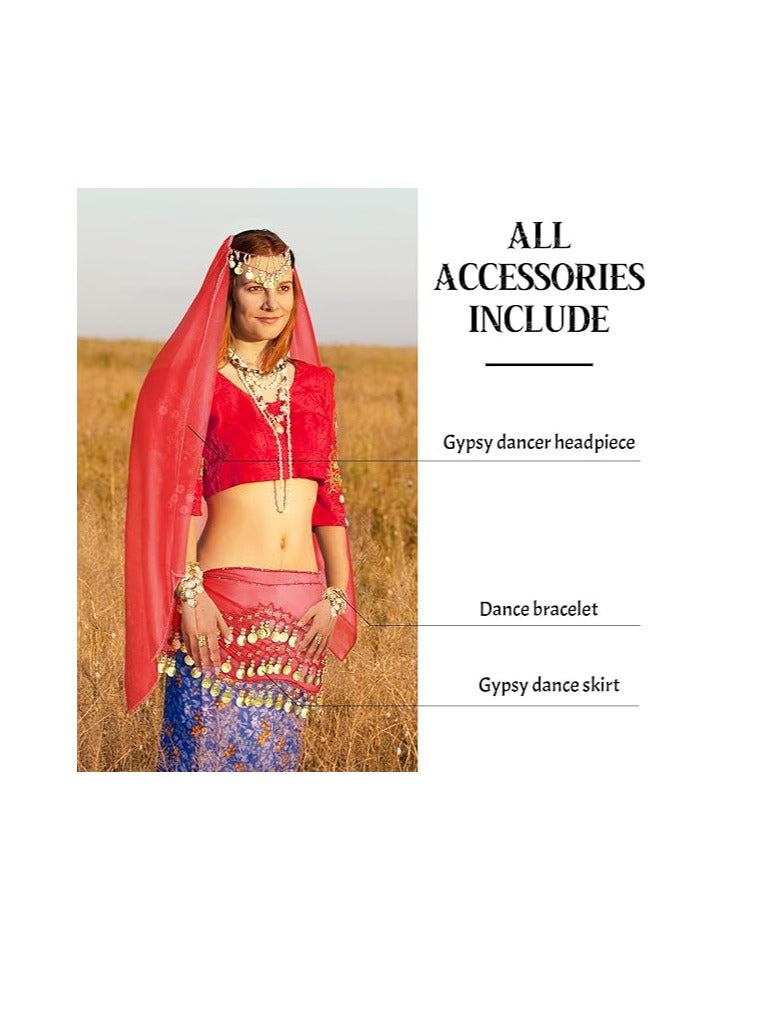 Excefore Gypsy Costume Women Gypsy Belly Dance Accessories Gypsy Head Scarf with Coins Gypsy Hip Scarf Bracelet Set - Image 2