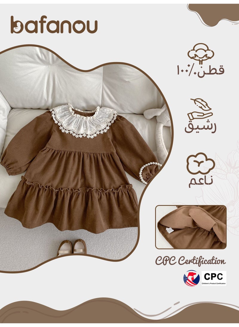 Bafanou Spring Female Baby Corduroy Long Sleeve Dresses infant Clothes  - Image 2