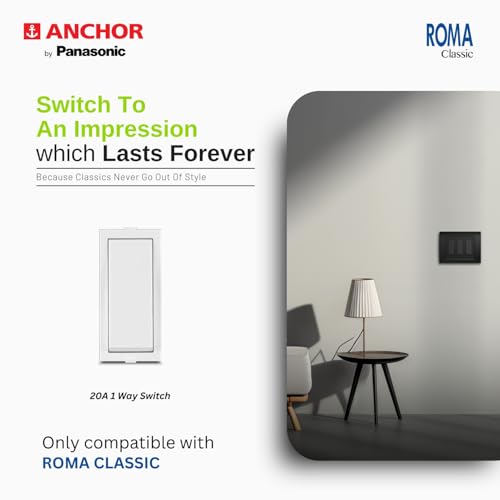 Anchor by Panasonic Roma Classic 20A 1 Way Switch for Electric Board, 1M Switch for Medium to Heavy Appliances (White, 21066) - Image 3