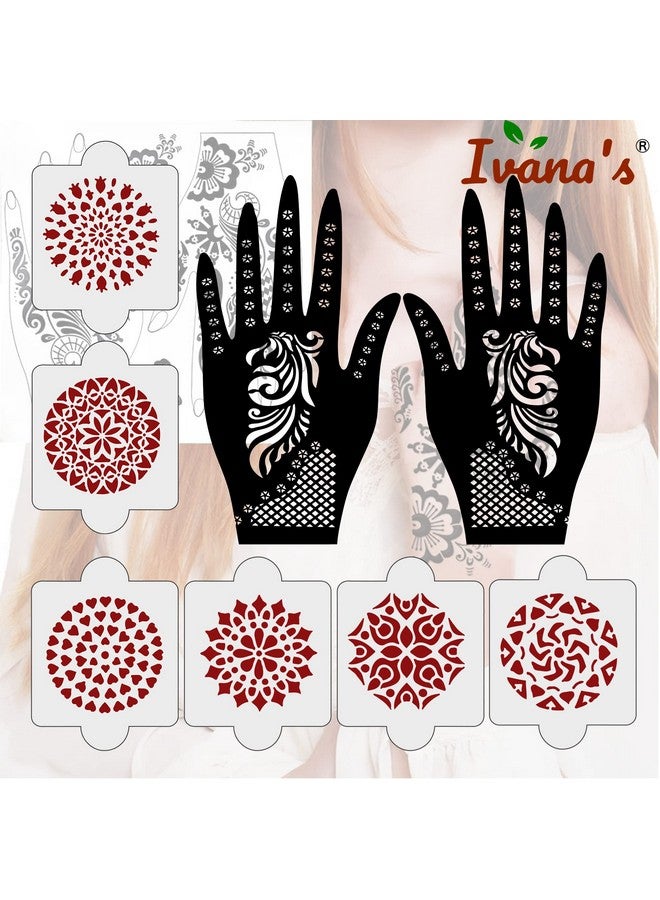 ivana's Pack Of 8 Pcs (2 Pcs Heena Stencil Tatto + 6 Pcs Laser Cut Pvc Reusable Heena Stencils), Heena Mehandi Sticker, Mehandi Stickers For Full Hand For Women, Girls And Kids, Easy To Apply, Ivh-17 - Image 4