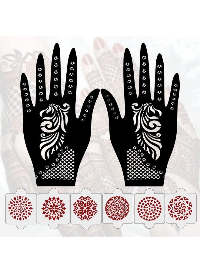 ivana's Pack Of 8 Pcs (2 Pcs Heena Stencil Tatto + 6 Pcs Laser Cut Pvc Reusable Heena Stencils), Heena Mehandi Sticker, Mehandi Stickers For Full Hand For Women, Girls And Kids, Easy To Apply, Ivh-17 - Image 1