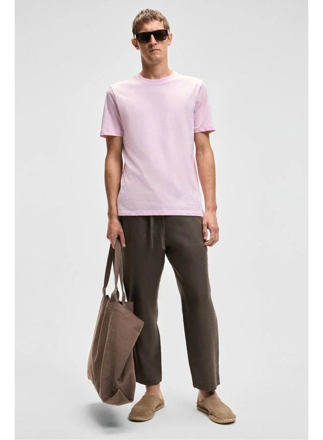 Grimelange Mocassin Men's 100% Cotton Relaxed Fit Round Neck Short Sleeve Pink T-shirt.