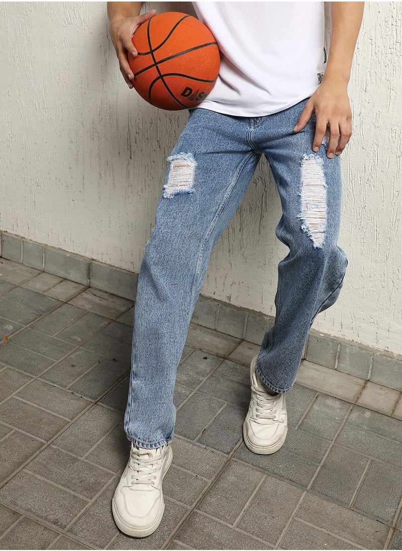 Hubberholme Indigo Jeans for Men, Relaxed Fit and Lightly Faded Look  - Image 1