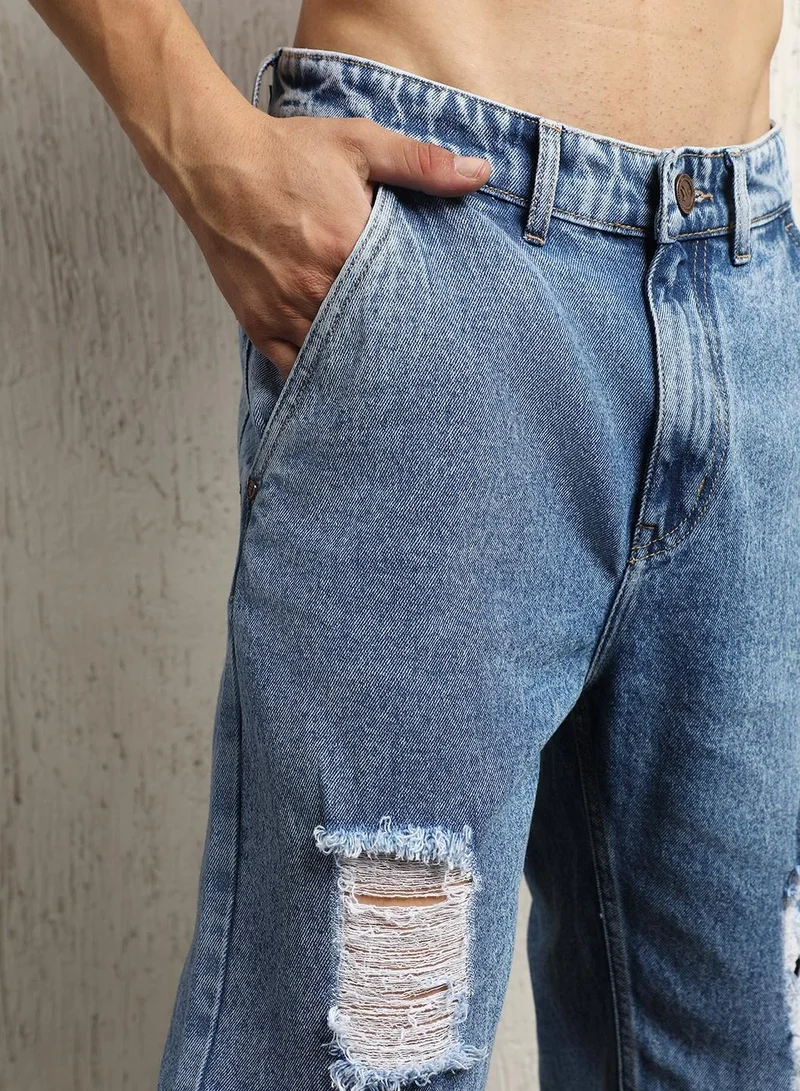 Hubberholme Indigo Jeans for Men, Relaxed Fit and Lightly Faded Look