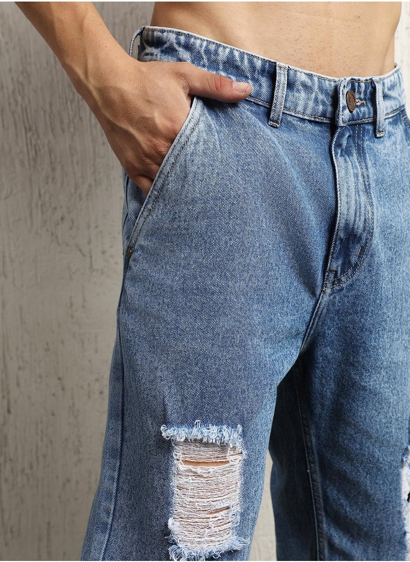 Hubberholme Indigo Jeans for Men, Relaxed Fit and Lightly Faded Look  - Image 3