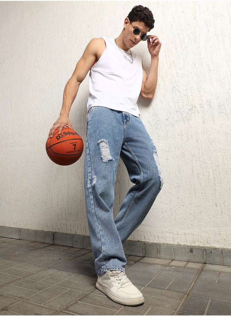 Hubberholme Indigo Jeans for Men, Relaxed Fit and Lightly Faded Look  - Image 5