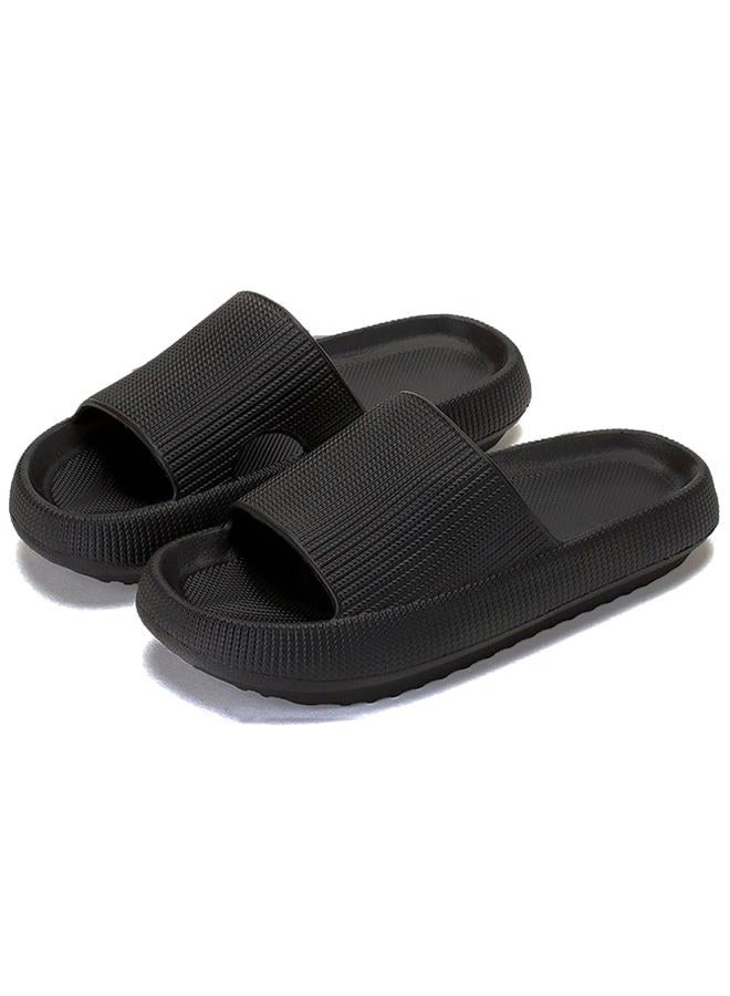 rosyclo Cloud Slippers for Women and Men, Pillow House Slippers Shower Shoes Indoor Slides Bathroom Sandals, Ultimate Comfort, Lightweight, Thick Sole, Non-Slip, Easy to Clean, Black, 16.5-17.5 Women - Image 1
