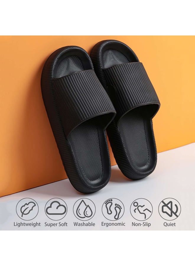 rosyclo Cloud Slippers for Women and Men, Pillow House Slippers Shower Shoes Indoor Slides Bathroom Sandals, Ultimate Comfort, Lightweight, Thick Sole, Non-Slip, Easy to Clean, Black, 16.5-17.5 Women - Image 2