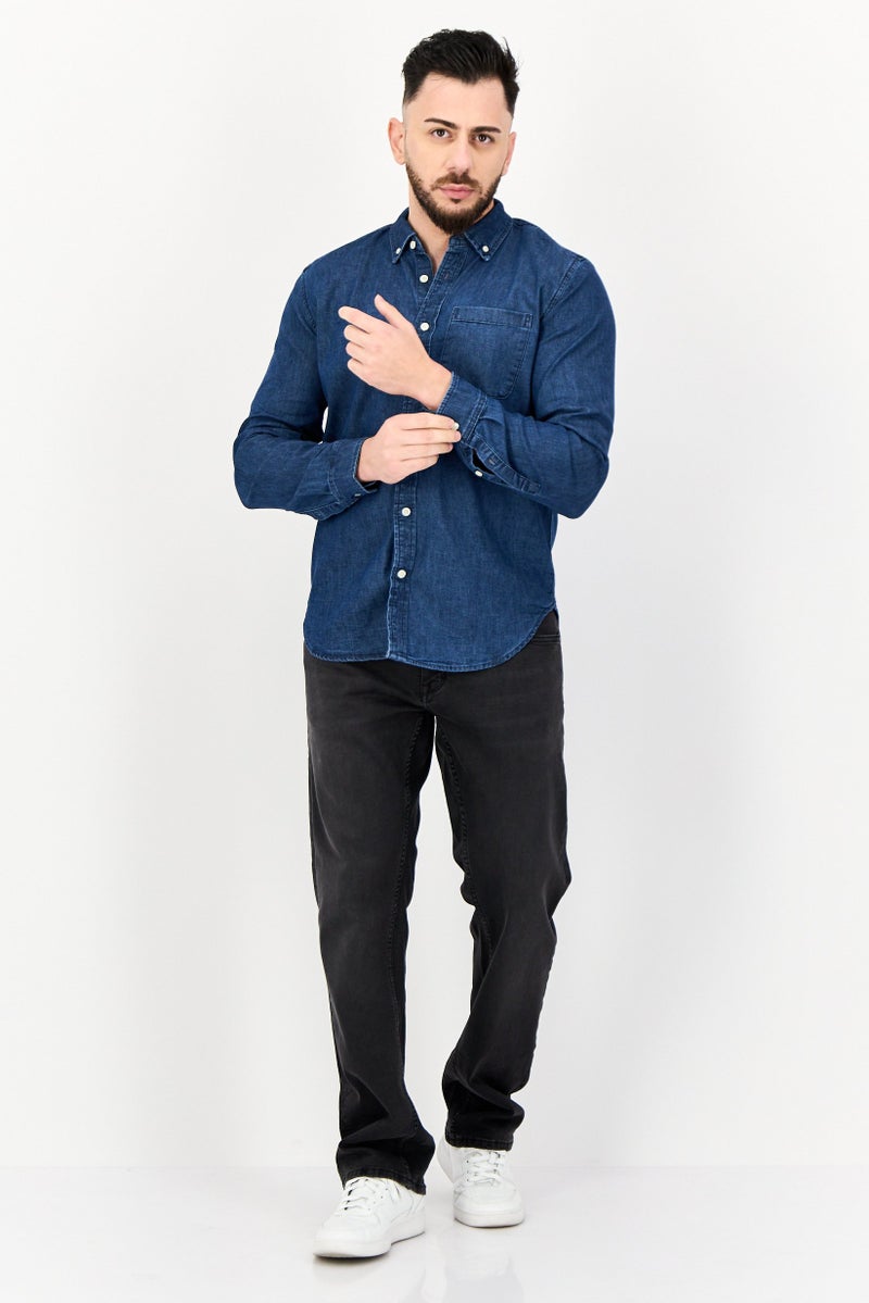 GAP Men Regular Fit Washed Long Sleeves Casual Shirt, Blue  - Image 4